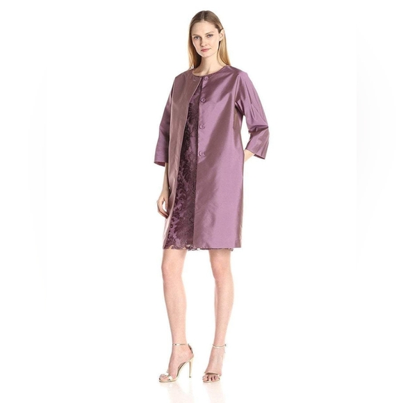 Adrianna Papell Boat Neck Sleeveless Tafetta Embroidered Mesh Dress with Jacket - Picture 2 of 8